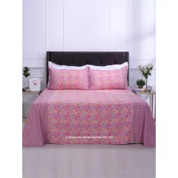 Shahenaz Pink 120 TC Cotton Rangeela Double Bedsheet with 2 Pillow Covers-picture-43