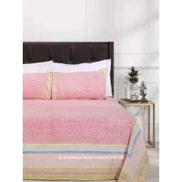 Shahenaz Pink 120 TC Cotton Samaira Single Bedsheet with 2 Pillow Covers-picture-31