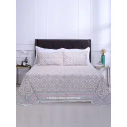 Shahenaz Pink & Green 120 TC Cotton Parvati Double Bedsheet with 2 Pillow Covers-picture-15