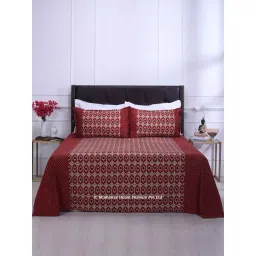 Shahenaz Red 120 TC Cotton Rahat Double Bedsheet with 2 Pillow Covers-picture-40
