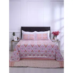 Shahenaz Rust 120 TC Cotton Ikkat Paan Double Bedsheet with 2 Pillow Covers-picture-11
