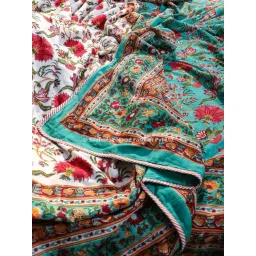 Shahenaz Sunderban Poppies Floral Turquoise Cotton Single Reversible Dohar-picture-47