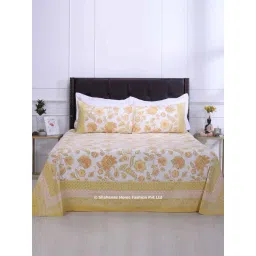 Shahenaz Yellow 120 TC Cotton Malaga Chintz Double Bedsheet with 2 Pillow Covers-picture-25