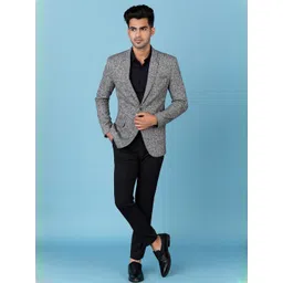 SHAHI ACHKAN Men Black & Grey Solid Single Breasted Semi Formal Woven Blazer-picture-34