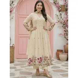 SHAHI COLLECTION Women Floral Embroidered Panelled Thread Work Pure Silk Kurta with Trousers & With Dupatta-picture-34