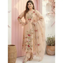 SHAHI COLLECTION Women Floral Embroidered Regular Thread Work Pure Silk Kurta with Trousers & With Dupatta-picture-15