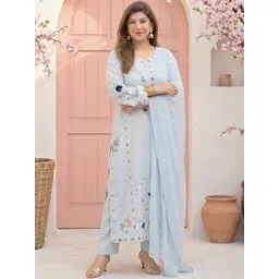 SHAHI COLLECTION Women Floral Embroidered Regular Thread Work Pure Silk Kurta with Trousers & With Dupatta-picture-22