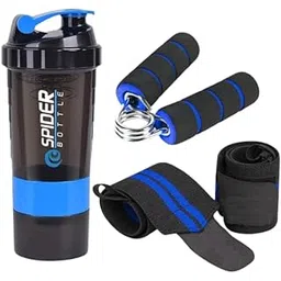 Shaker Bottle with Wrist Band and Hand Gripper for Gym Workout (BLUE)-picture-22