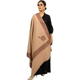 shal-é-pashm Shal-e-Pashm Women's Beige Kashmiri Hand Embroidered,Top Daur Mughal Inspired,Pure Imported Australian Merino Wool Warm & Thick Kashmiri Shawl (Woolmark Certified)-picture-28