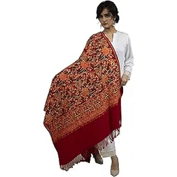 shal-é-pashm Women's Bridal Cherry Red Heavy, Thick,Warm Aari Embroidery Jaal Shawl, Victorian French Renaissance Kashmiri Embroidered Wool Shawl Ethnic Paisleys and Floral Patterns-picture-17