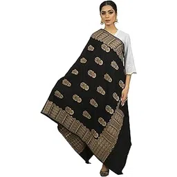 shal-é-pashm Womens' Jamavar Warm and Thick Paisely Motif Shawl-Black image 1