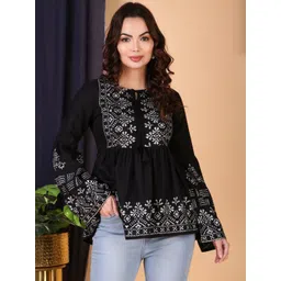 SHALIG Embellished Embroidered Bell Sleeve Ethnic Peplum Top-picture-19