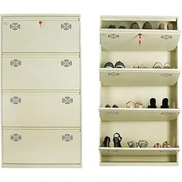 SHANDAR SF 4 Door 28 Inches Metal Shoe Rack for Home | Chappals Slippers Organizer with Lock | Holds 15 Pairs Footwear (04 Door - 28 in, Ivory)-picture-29