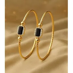 shankhraj mall Gold Plated Heart Bangle Bracelet, Twisted Rope Design with Black and Crystal Accent, Adjustable Cuff Style, Fashion Jewelry for Women-picture-14