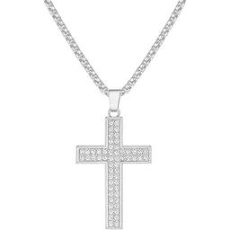 shankhraj mall Pendant Necklace with Rhinestones for Men & Women –Chain, Hip Hop Iced Out Jewelry, Unisex Faith Pendant Gift Colour Gold-Silver-Black-picture-28