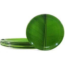 shanmugapriya Banana Leaf Design Green Dinner Plate-picture-12