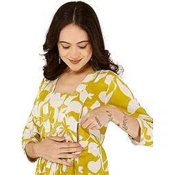 shansh Cotton Anarkali Woman's Maternity Dress | Easy Feeding Dress with Zippers | Comfortable & Elegant Pre and Post Pregnancy Kurti/Kurta Dress-picture-36