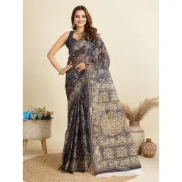 SHANVIKA Black Cotton Ethnic Motifs Saree Without Blouse Piece-picture-16