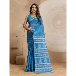 SHANVIKA Blue Cotton Floral Saree Without Blouse Piece-picture-12