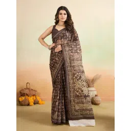 SHANVIKA Brown Cotton Abstract Saree Without Blouse Piece-picture-40