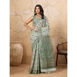SHANVIKA Green Cotton Floral Saree Without Blouse Piece-picture-41