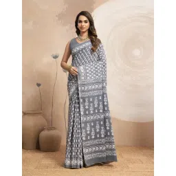 SHANVIKA Grey Cotton Ethnic Motifs Saree Without Blouse Piece-picture-36