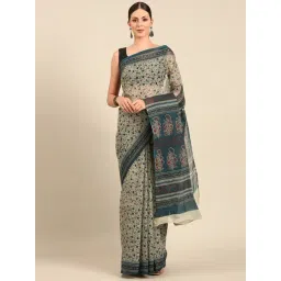 SHANVIKA Grey Pure Cotton Floral Print Saree Without Blouse Piece-picture-20