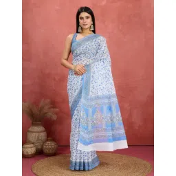 SHANVIKA White Pure Cotton Floral Saare-picture-15