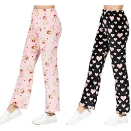 shaperx Women's & Girl's Wool & Velvet Plain/Solid and Printed Pajama Lounge Pant Free Size (26 Till 34) Pack of 2 Multicolour-picture-43