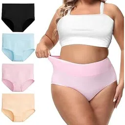 shaperx Women's High Waisted Cotton Underwear Soft Breathable Panties Stretch Briefs Seamless Ladies Panties 4 Pack Regular Plus Size Multicolor Panty-picture-20