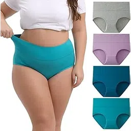 shaperx Women's High Waisted Cotton Underwear Soft Full Briefs Ladies Breathable Panties Multipack of 4 Big Size-picture-18