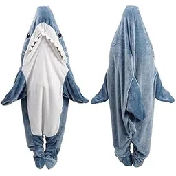 Shark Onesie Pajamas, Blue and White, Plush Fleece, Cartoon Animal Design, Comfortable Loungewear for Adults-picture-52