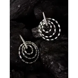 SHARLEEZ Rhodium-Plated American Diamond Studded Circular Shaped Drop Earrings-picture-28
