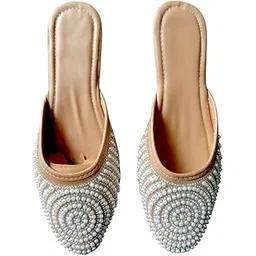 Sharma Enterprises Women's Floral Embroidered Slip-on Mules, Womens Stylish Mojaris and Bellies-picture-16