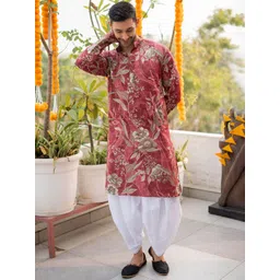 Shasak Floral Printed Mandarin Collar Cotton Straight Kurta-picture-18
