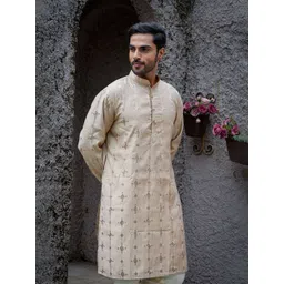 Shasak Men Ethnic Motifs Embroidered Festive Cotton Straight Kurta-picture-17
