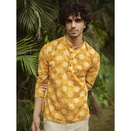 Shasak Men Ethnic Motifs Mandala Printed Mandarin Collar Regular Above Knee Short Kurta-picture-10