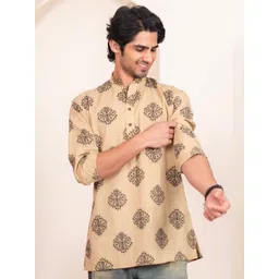 Shasak Men Ethnic Motifs Printed Mandarin Collar Cotton Straight Kurta image 3