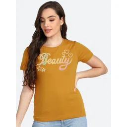 shashvi Women Mustard Yellow Typography Printed T-shirt-picture-13