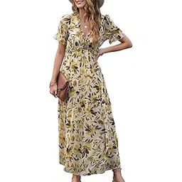 shasmi Georgette A-Line 248 Floral Maxi Dress for Women, V-Neck, Short Flutter Sleeves, Green with Red Flowers-picture-24