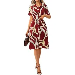 shasmi Women's & Girl's Black Dress for Women l One Piece Dress for Women l Beach Dress for Women, Solid Printed Tie Front Collared V Neck Midi Dress (Dress 116)-picture-39