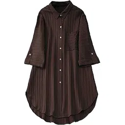 shasmi Women's Brown Solid Color Woven Long Sleeve Shirt Dress with Button Cuff, Business Casual (Dress 160)-picture-11