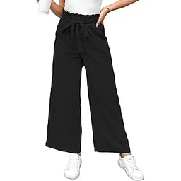 shasmi Women's Wide Leg Fit Mid Rise ' Wide Leg Paper Bag Pants with Belt, Casual Striped Palazzo Trousers (Trouser 165)-picture-36