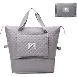 shasvi Foldable Hand Bag Travel Duffel Bag for Yoga, Women, Girls | Lightweight Waterproof Carry Luggage Bag, Large Capacity Folding Tote Bag for Travelling, Gym, Sports (Grey)-picture-33