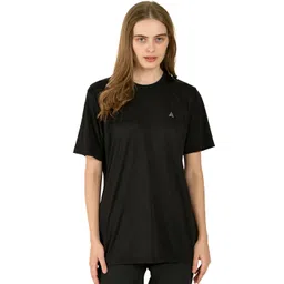shaun Women Solid Round Neck Polyester Black T-Shirt-picture-20