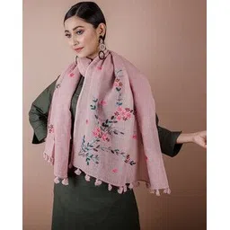 shawkh Women Embroidered Stole with Tassels-picture-13