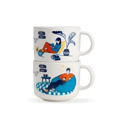 SHAY Off White & Blue Printed Ceramic Glossy Mugs Set of Cups and Mugs-image-16