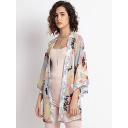 SHAYE Abstract Printed Kimono Sleeves Open Front Shrug-picture-36