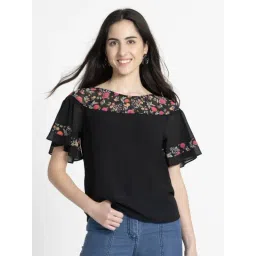 SHAYE Black Floral Print Top-picture-35