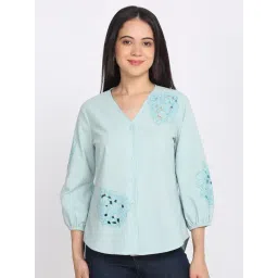 SHAYE Blue Cotton Solid Shirt-picture-32